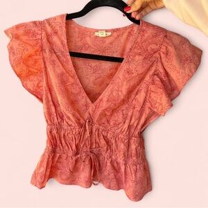 a.n.a Coral Floral V-Neck Blouse